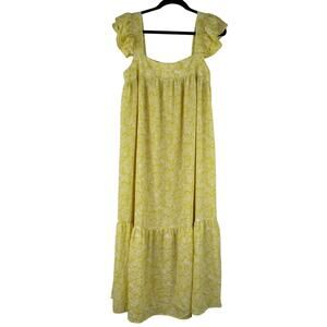 By the River Kaylee Flutter Sleeve Floral Midi Dress Yellow Size Large textured